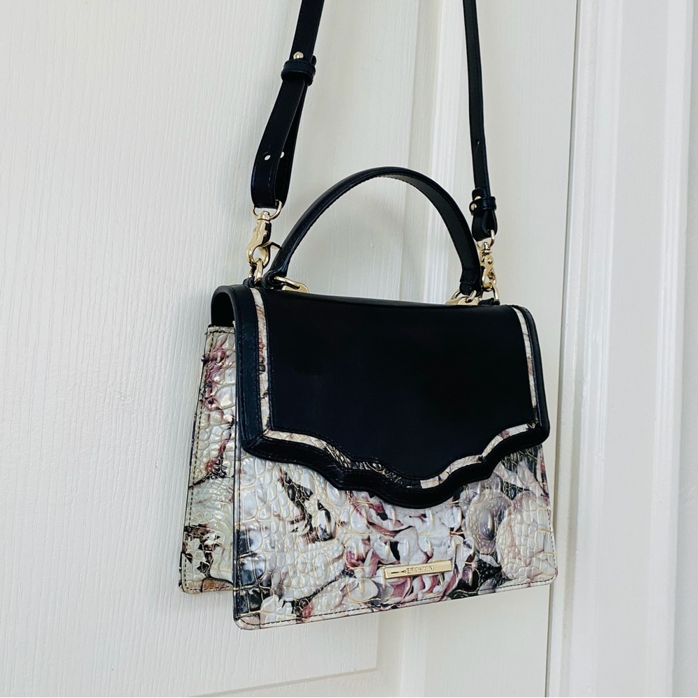 $325 Brahmin Mini Francine Eden Garland Croc Embossed Crossbody Shoulder Bag